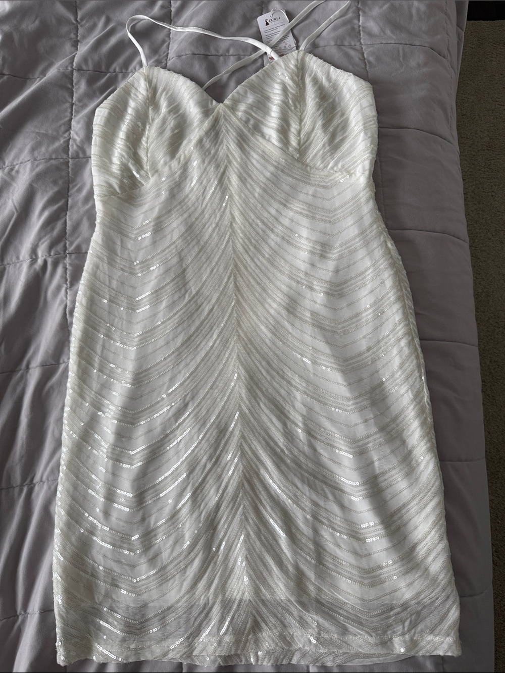 White Strapless Sequin Sheath Dress